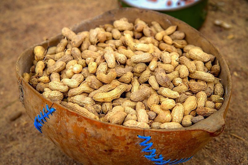Peanuts in a wooden bowl