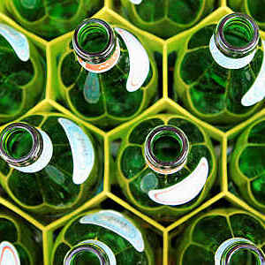 Glass bottles.