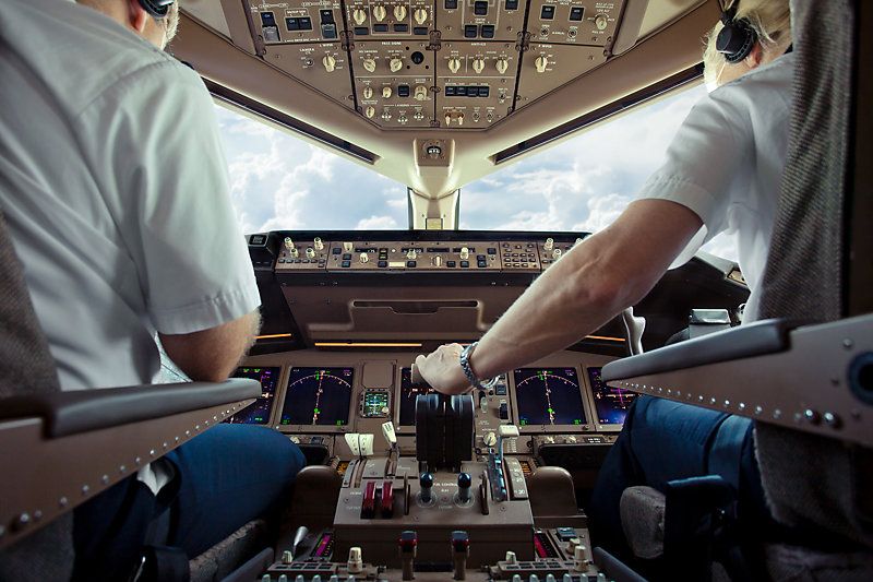 Two pilots in a cockpit